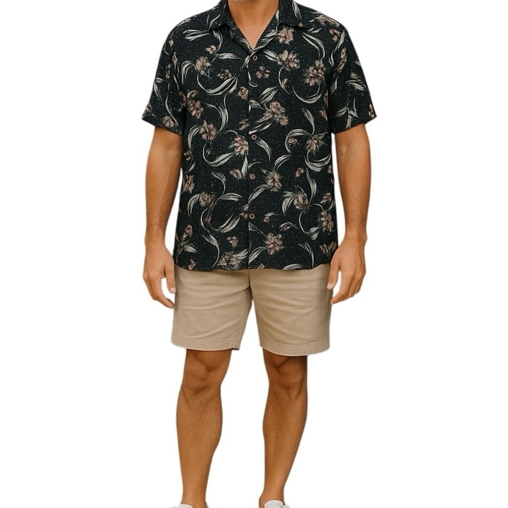 Margaritaville Floral Swordfish Novelty Rayon Beachy Button Down‎ Top Men Size L
